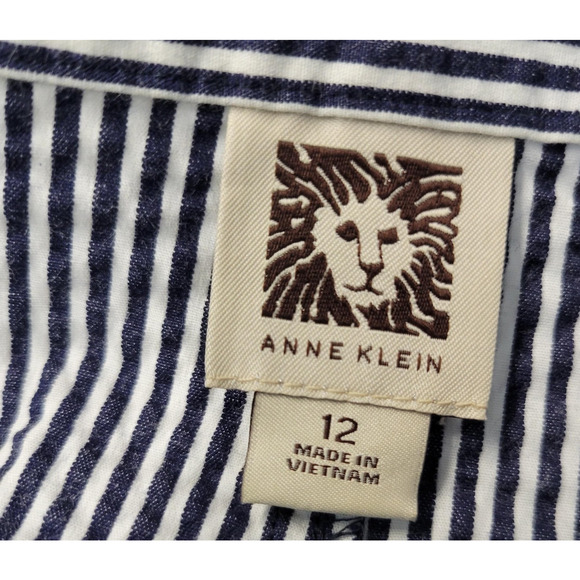Anne Klein Skirt Womens 12 Navy White Striped Seersucker Cotton Blend Side Zip - Picture 3 of 14